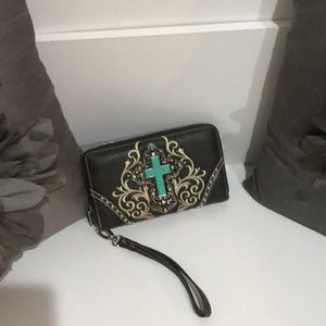 Montana West Wristlet with Turquoise cross
